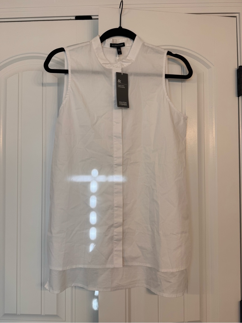 Eileen Fisher Sleeveless White Button-Front Top, organic cotton, new